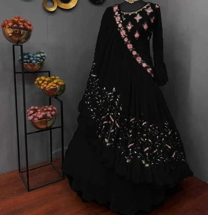 Fancy Maxi With Fancy Embroidery Touching Mirror Duppatta Stylish With Trouser